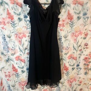 Vintage Scarlett Black Ruffle-Trim Midi Dress